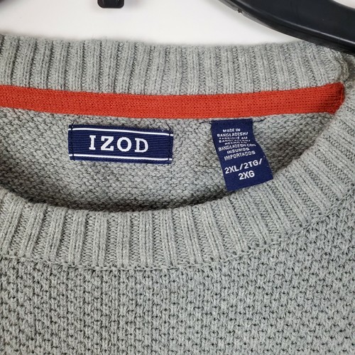 IZOD Men's XXL Crew Neck Sweater Gray with Navy Shoulder Patch - Picture 5 of 7