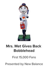 2025 NY METS MRS MET GIVES BACK SGA BOBBLEHEAD 8/13 CITI FIELD NEW YORK
