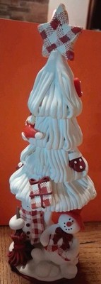 Handmade Poly Resin Bella Lux Christmas Tree Snowman White Frosting Swirl Design