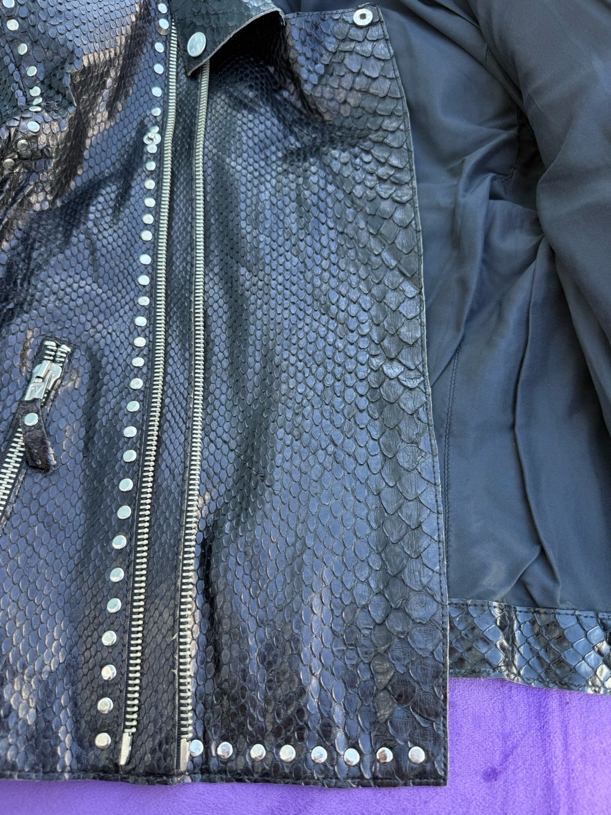 Genuine Python Leather Biker Jacket with Leather … - image 19