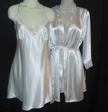 NEW LINEA DONATELLA L DAINTY WHITE BRIDAL SATIN "MRS" NIGHTGOWN ROBE BABYDOLL