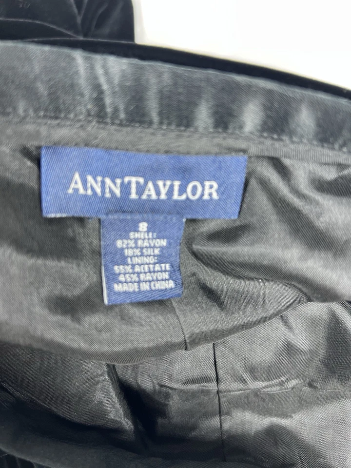 Pantalón Ann Taylor Mujer Talla 8 Terciopelo Negro Pierna Ancha Rayón Mezcla Seda Cremallera Lateral Foto 3 de 4