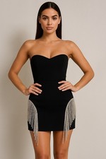 House of CB “Oriana” Black Skirt with Crystal Fringe – Size Small