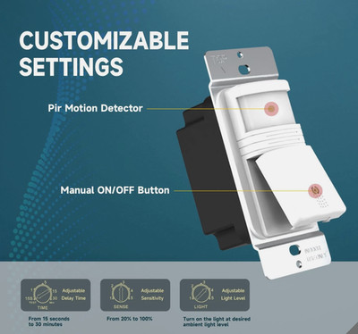 EverElectrix 180 Occupancy & Vacancy Sensor PIR Wall Switch ~ White C1 Series