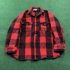 Vintage 60S Woolrich Jacket Mens L Red Black Heavy Flannel Wool Plaid Hunting
