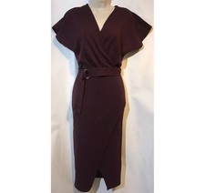 New Lipsy Size 8 Purple Berry D-Ring Belted Wrap Asymmetric Bodycon MIDI Dress