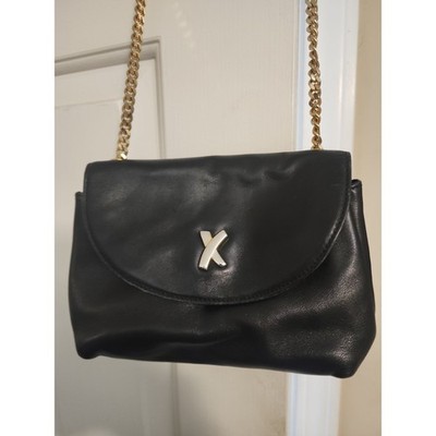 PALOMA PICASSO BLACK LEATHER CROSS-BODY BAG, ADJUSTABLE GOLD CHAIN Vintage 1980