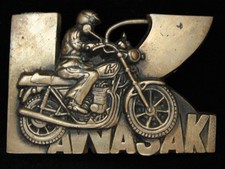 PC07133 VINTAGE 1970s  KAWASAKI  MOTORCYCLES SOLID BRASS BARON BELT BUCKLE