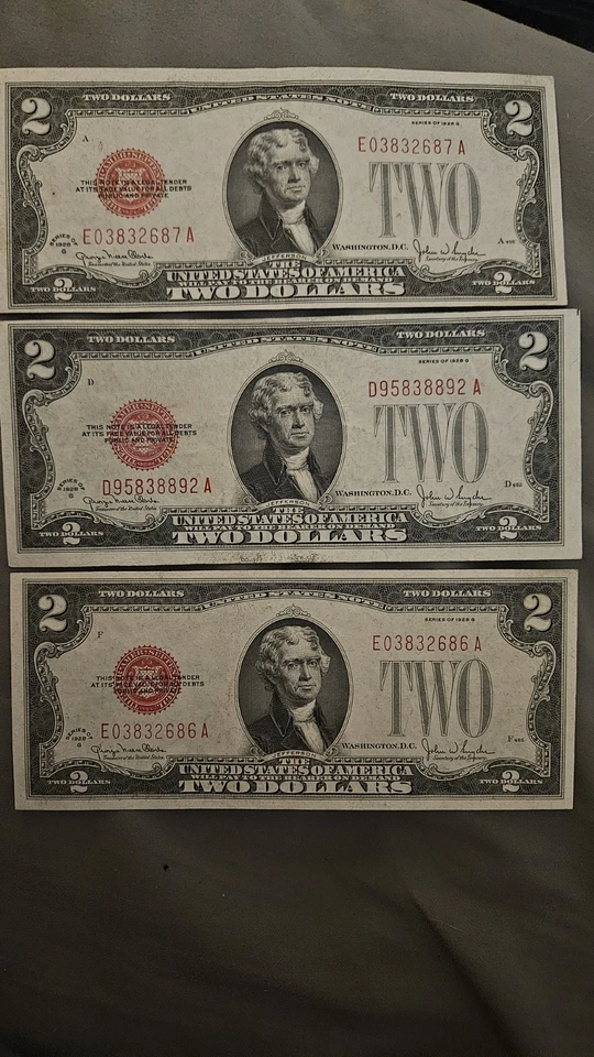 UNC 1928 $2 Dollar Series G RED LABEL - Image 2 of 3