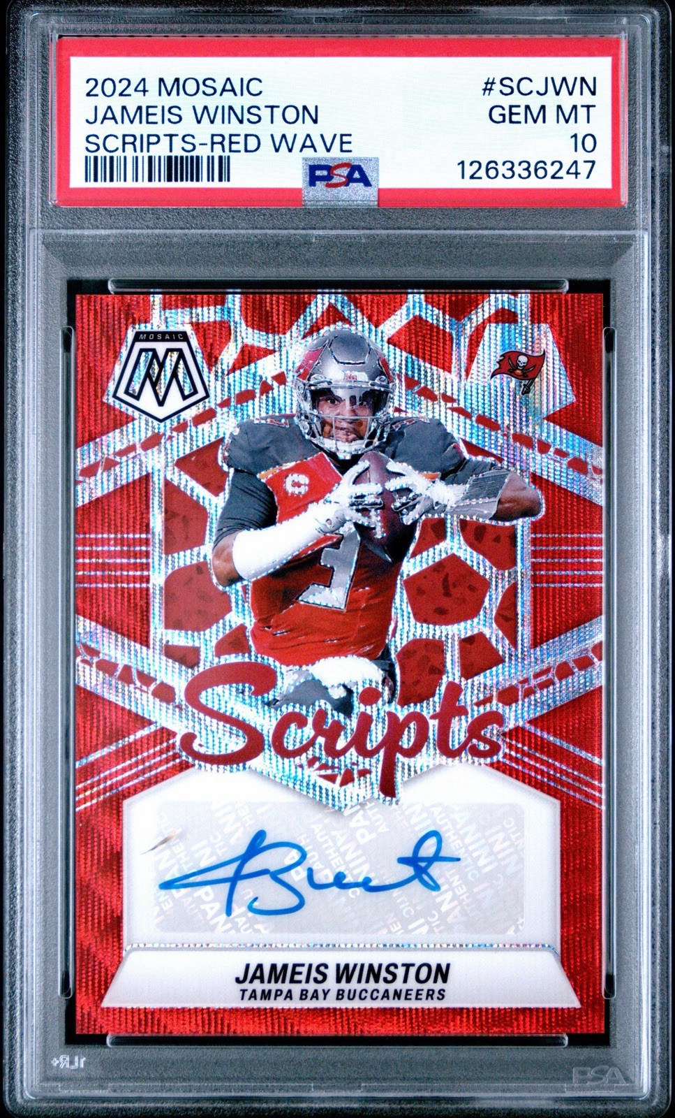 2024 Panini Mosaic Red Wave Scripts Auto Jameis Winston #SCJWN PSA 10