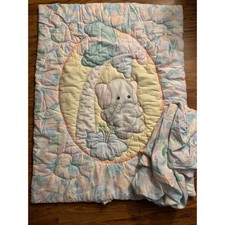 Vintage Elephant Floral Pastel Fitted Crib Sheet and Baby Blanket Nursery Set