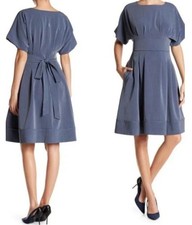 Andrea Crocetta Blue Short Sleeve Tie Waist Pocket Dress Size Small