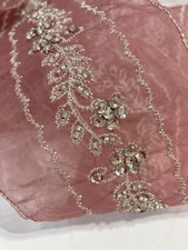 Rose Pink With Metallic Embroidery Beaded 3” Trim 5 Yards New W/O Tags Lace  F1
