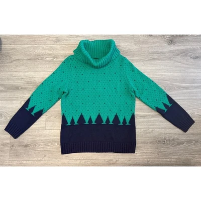 Talbots L Lambswool Blend Turtleneck Sweater Green Blue Tree Winter Nordic - Image 1 of 4