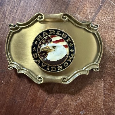 Vintage 1978 Harley Davidson Brass Belt Buckle Eagle Patriotic Raintree USA