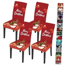 Santa Claus Snowman Christmas Chair Covers Set of 4, Red Holiday Dining Chair