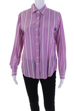 The Shirt Womens Button Up Long Sleeve Collared Striped Shirt Pink White Small