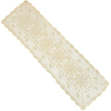 Handmade Crochet Lace Rectangular Table Runner 15 x 51 Inch, Beige