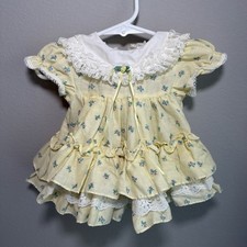 VTG Martha's Miniatures Erin Dress Newborn Yellow Floral Ruffles Lace USA Made