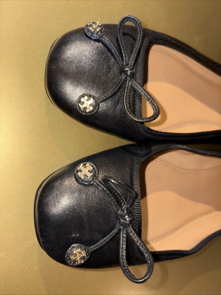 NUEVO SIN ETIQUETAS TORY BURCH Laila Driver Ballet Pisos Cuero Negro Fotos Ligeramente Desgastadas Talla 8M Foto 4 de 4