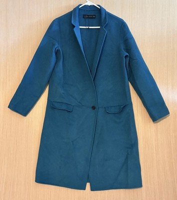 Zara Woman Blue Wool Blend Jacket Winter Coat Single Button Career Professional