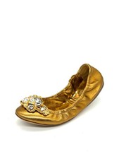 Miu Miu Jewel Crystal Embellished Metallic Ballerina Ballet Flats Shoes 585