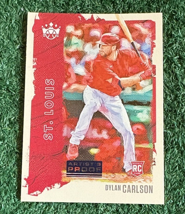 DYLAN CARLSON - 2021 DONRUSS DIAMOND KINGS ARTIST'S PROOF BLUE ROOKIE CARD # 64