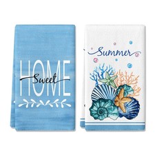 Summer Blue Coral Starfish Seashell Hand Towel Set 18x26 2 Pack Bathroom Decor