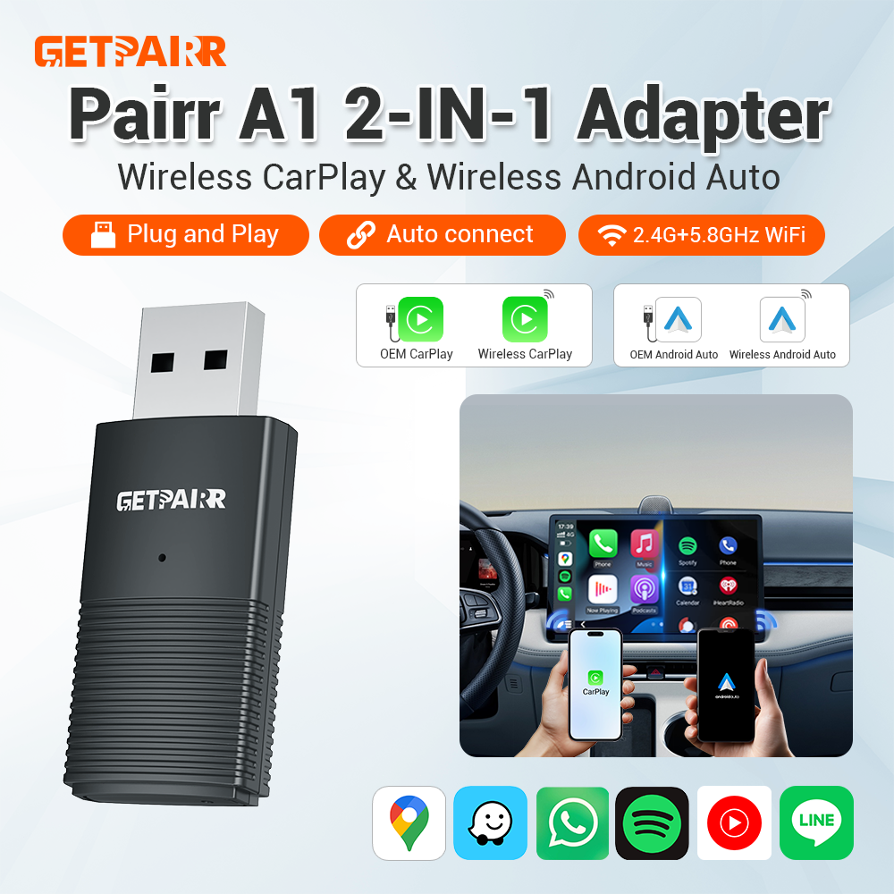 Adattatore Wireless CarPlay 2-in-1 – Plug & Play USB-A/C, Bluetooth 5.3, Per IPhone E Android, Compatibile Con Auto 2016+