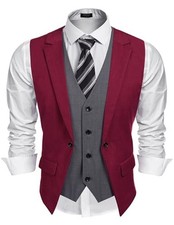 Men's Layered Suit Vest Business Dress Vests Formal Wedding 3X-Large Wine Red