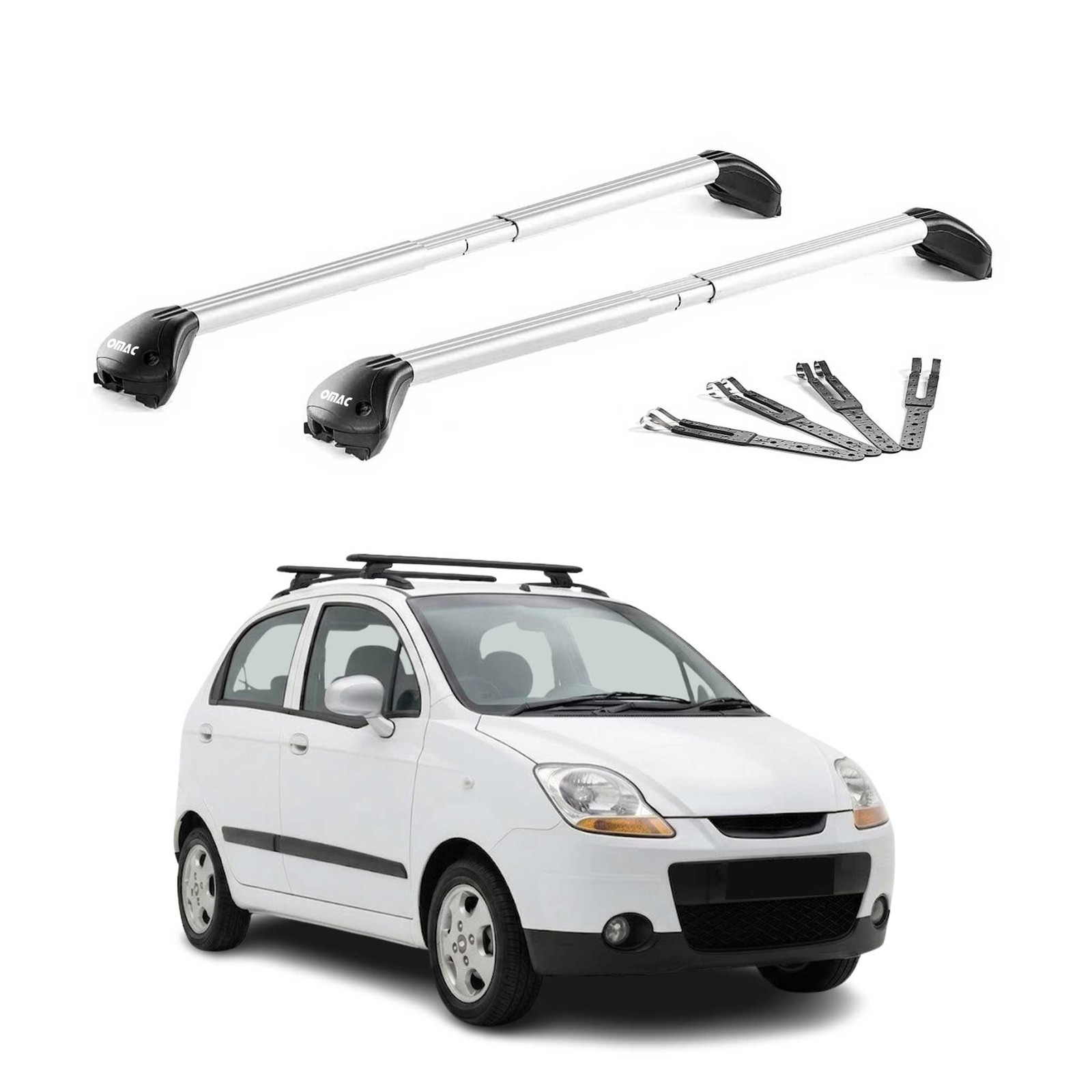 Barres de toit en aluminium aérodynamique gris argenté pour Chevrolet Matiz robustes