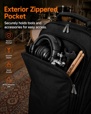Drumstick Backpack Bag Drummers Holds up to 12 Pairs of Drumsticks Large Padded