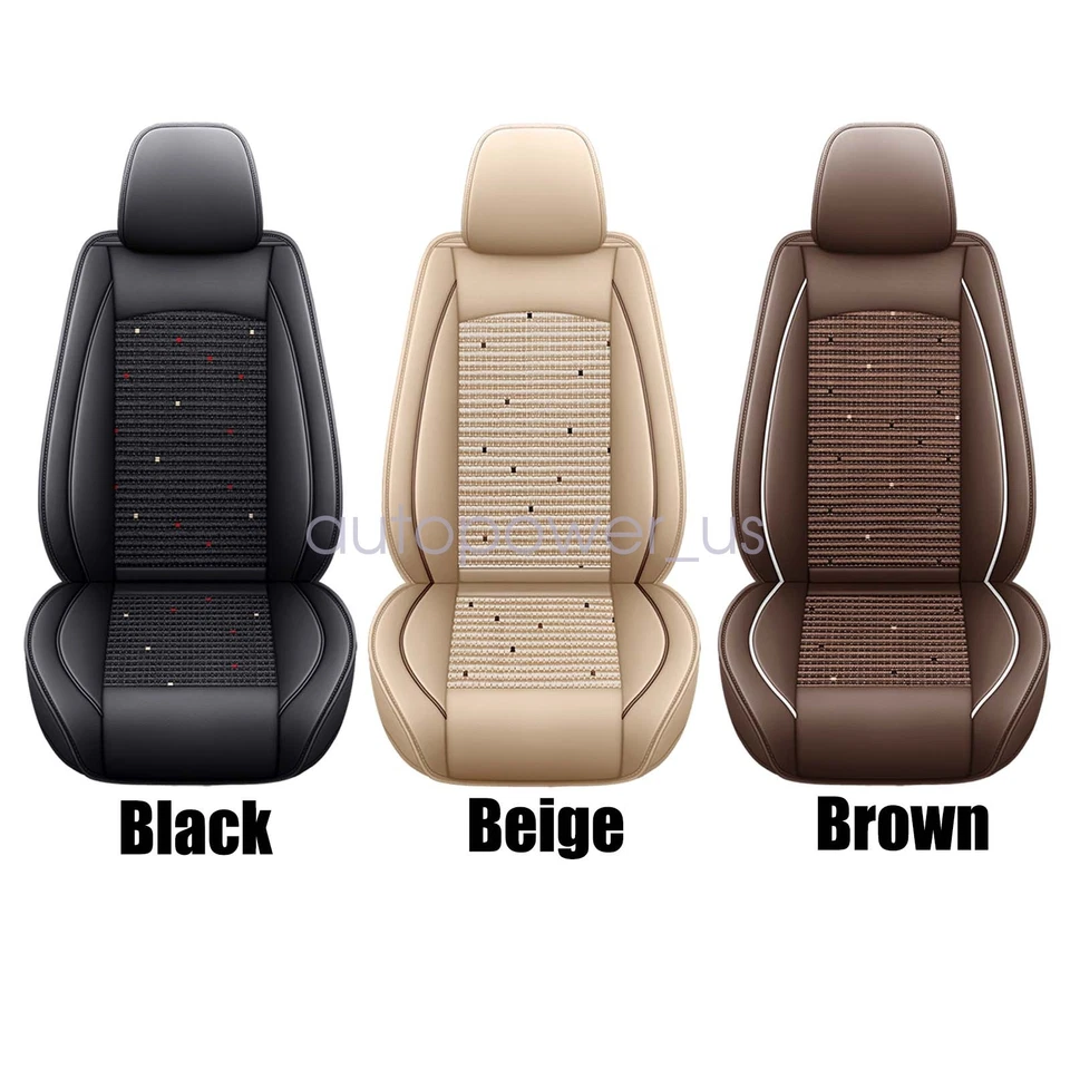 For Toyota Car 5-Seat Cover Front-Rear Ice Silk & PU Leather Protector Cushion - Image 3 of 4