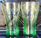 Vintage Set of 2 Coca-Cola (Libbey) Small (4.5") Green 6 oz. Juice Glasses (EUC)