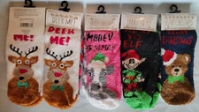 5 Packs Micro Velour Women's Low Cut Gripper Socks Fits Shoe Sz 4-10 Christmas