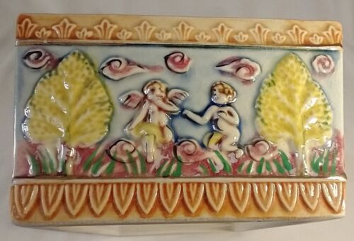 Vintage Rectangular Ceramic Planter with Cherubs Angels Hand Painted Japan - Picture 11 of 13