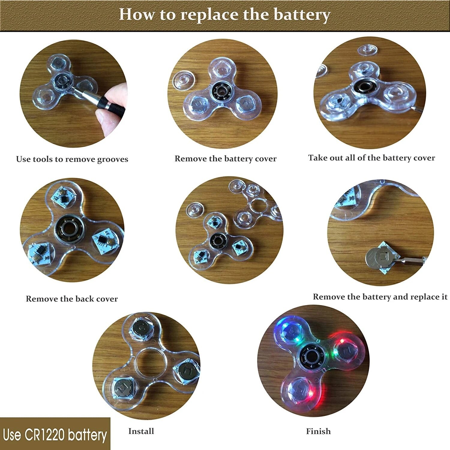 (6 Pack) LED Light Up Glow in the Dark Fidget Spinner Toy Rainbow Finger Toy