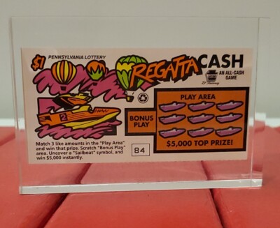 Stunning $1 Pennsylvania Lottery Scratch Off Ticket Acrylic Regatta Cash SAMPLE