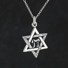 Star of David with Chai Necklace - 925 Sterling Silver - Pendant Jewish Gift 