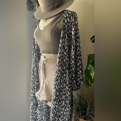 BUCKETLIST gepunktetes marineblaues Wickel-Maxikleid Damen GRÖSSE LARGE Boho Kimono Staubtuch