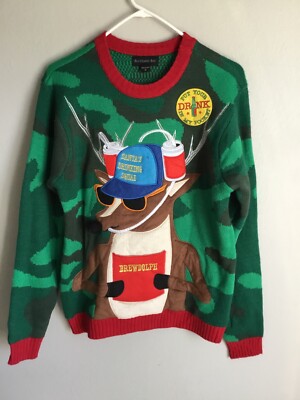 NEW Blizzard Bay Women/Men Ugly Christmas Sweater Beer Holds a drink sz Med