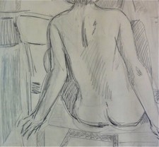 C. Hen..? (illegible) gr erotic charcoal drawing 1979: BACK OF A NUDE WOMAN