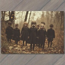 FLATCARD Haunting Children in Dark Dresses Creepy Halloween Setting Cult Scary