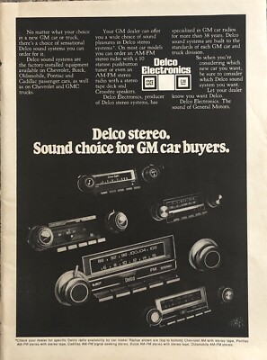 1974 Delco Car Stereo System PRINT AD Sound Choice For GM Buyers VTG 1970s