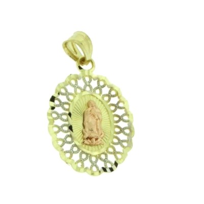 Solid 14k Gold Multi Tone Virgin Mary Guadalupe Religious Oval Pendant ...