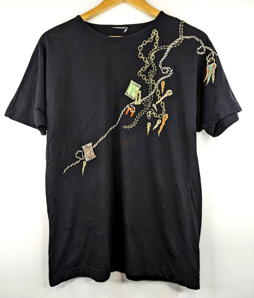 Vintage 80s Women Black Multicoloured Beaded Embroidery T-shirt Tee Size 8 10