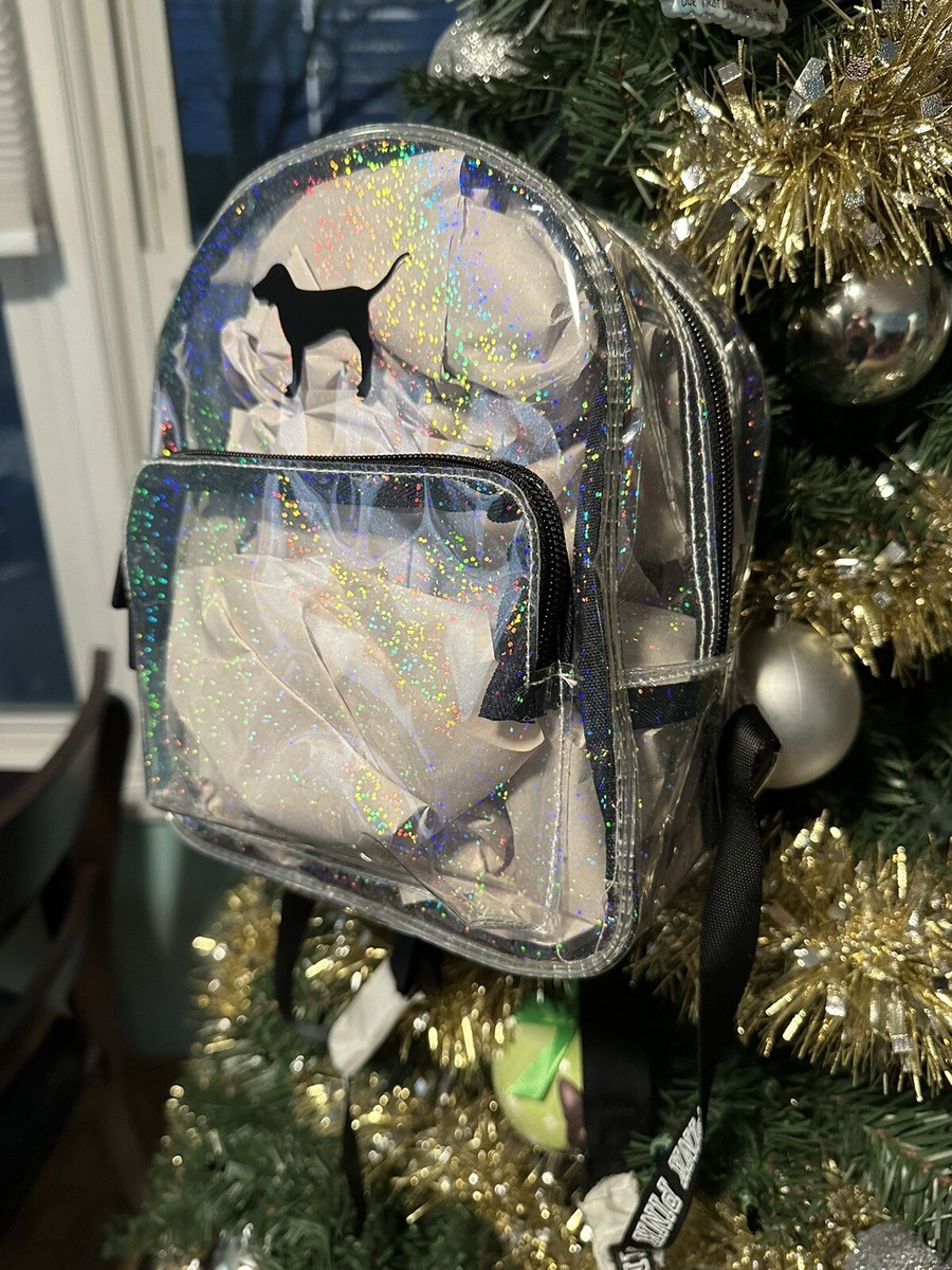 Victoria Secrets Pink Mini Clear Sparkle Dog Backpack NEW Victoria main image 3