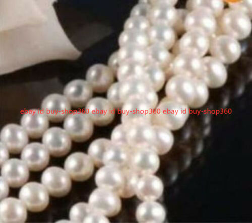 Vente en gros 5 brins 7-8 mm perles en vrac blanches d'eau douce de culture 15" - Photo 1 sur 12