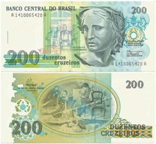 1990 BANCA CENTRALE del BRASILE Duzentos o 200 Cruzeiros BANCONOTA Patria di PEDRO BRUNO