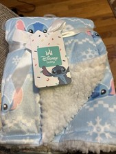 Disney Stitch Blanket New Reversible Soft Sherpa Lined Blue Pink Unisex